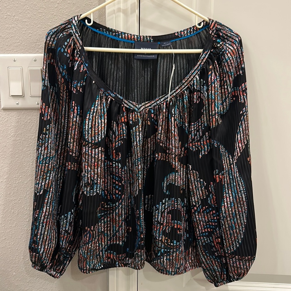 Anthropologie Maeve black paisley long sleeve top